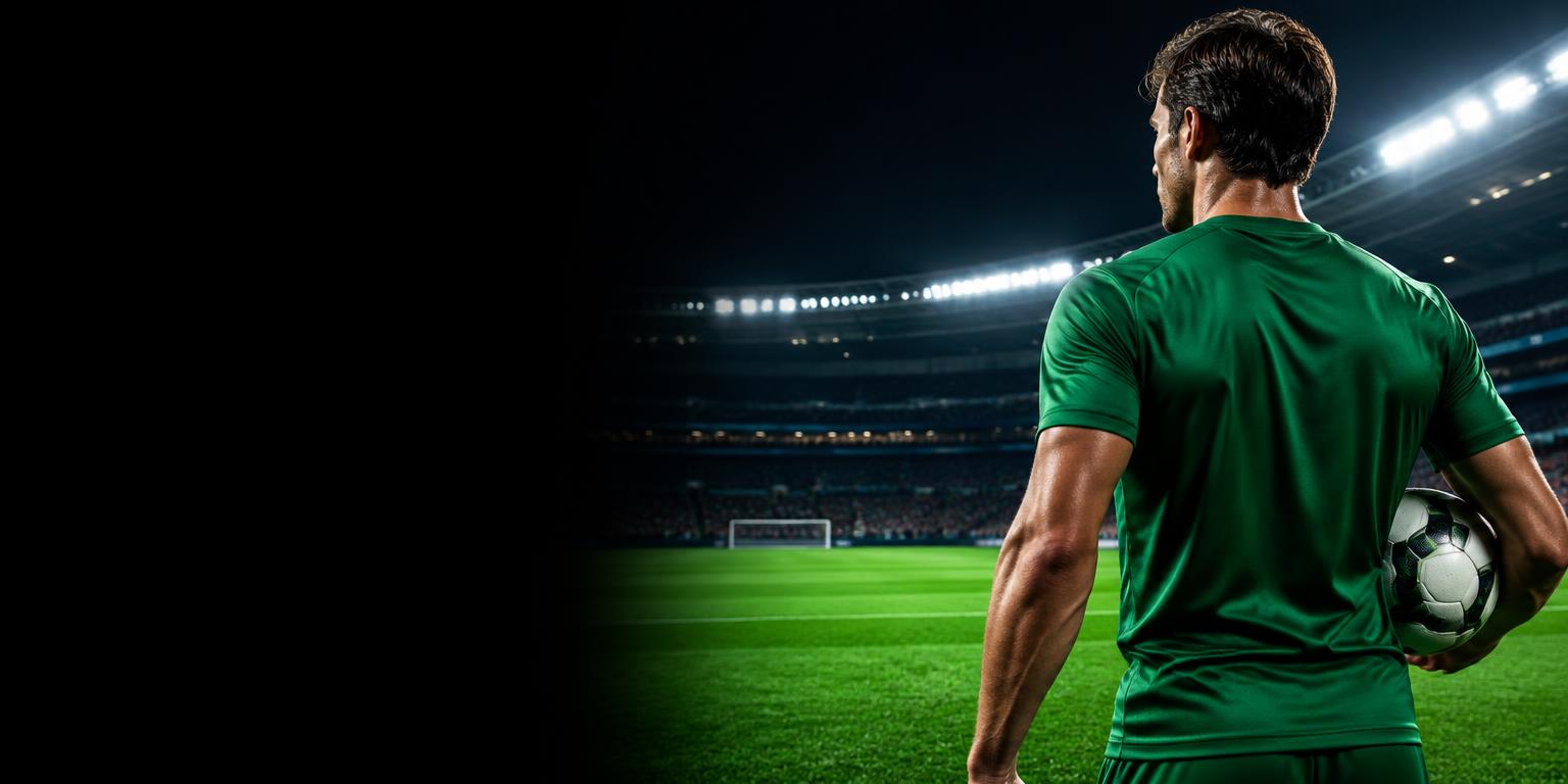 Jogador de futebol com uniforme verde em um estádio
